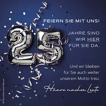 25 Jahre Haare machen Leute – Jubiläumsmotiv mit Luftballons